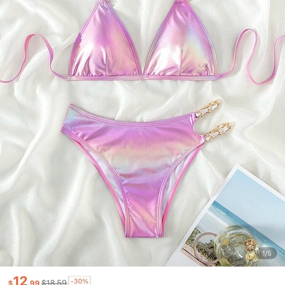 SHEIN Pink Metallic Chain Bikini Set – Size S - Picture 2 of 4